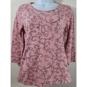 Chico's Dusty Rose Pink Black Floral Print Top 1 Medium Lightweight Soft Stretch